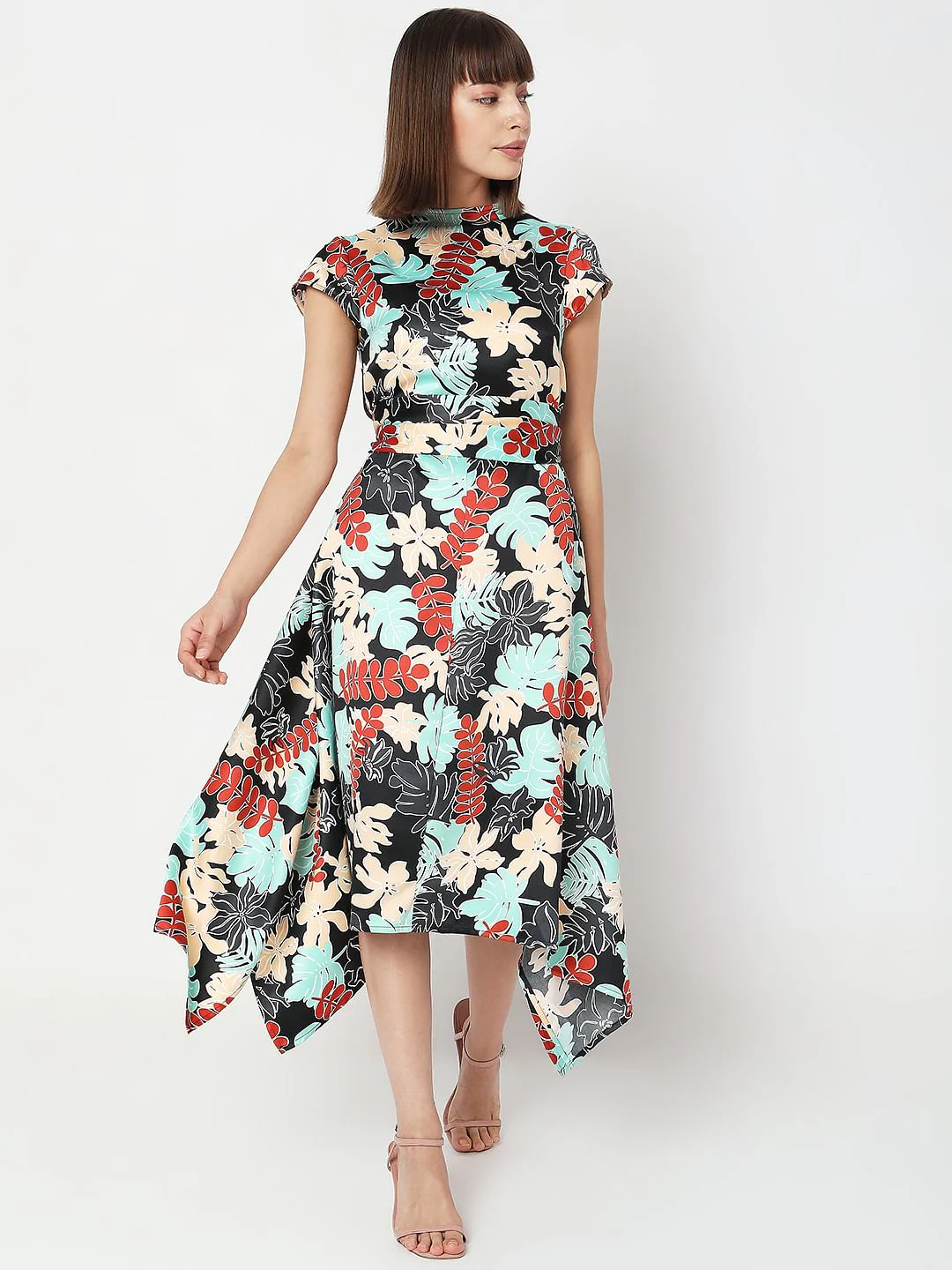 Black Floral Print Midi Dress - Image 2