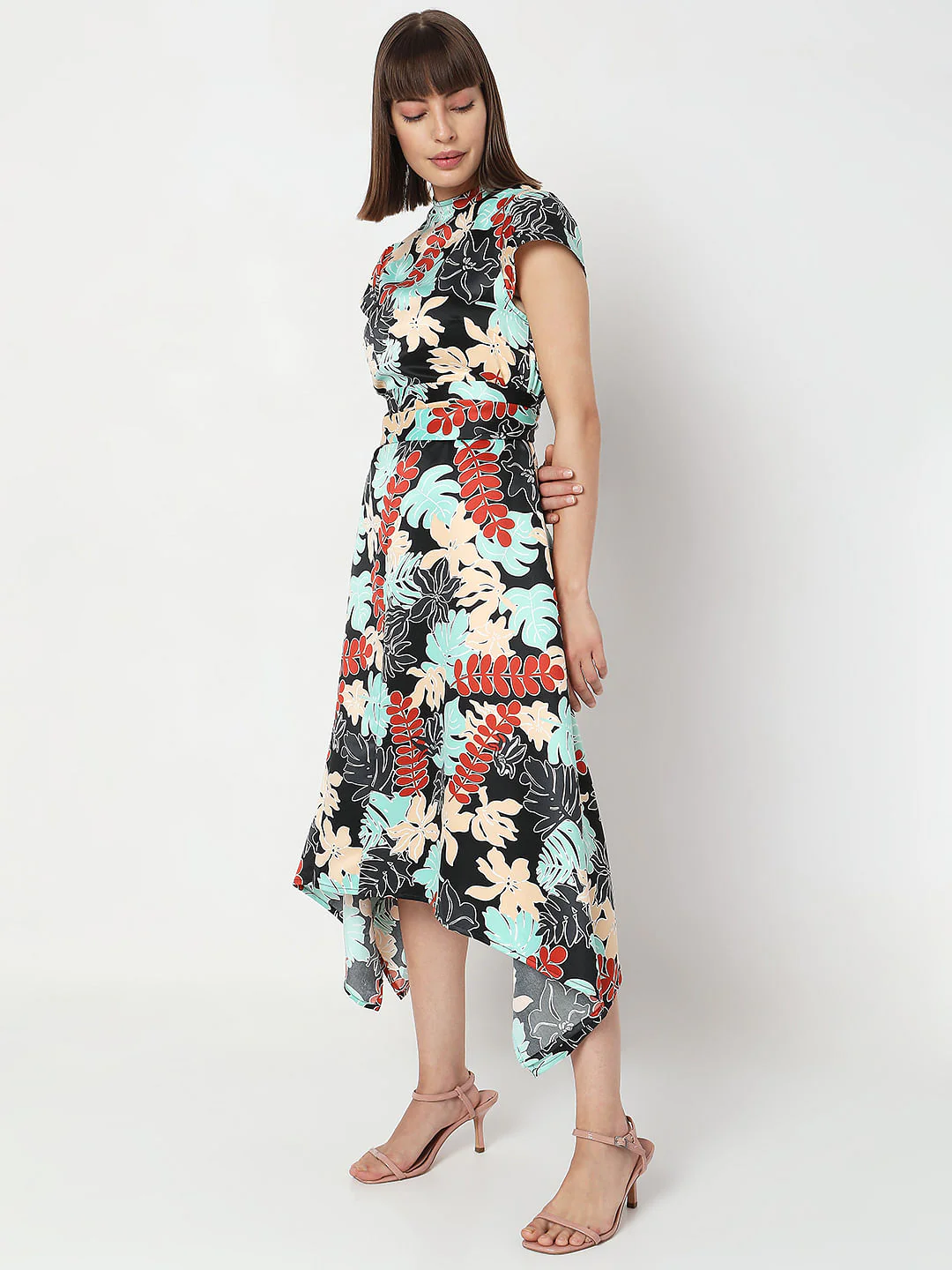 Black Floral Print Midi Dress - Image 3