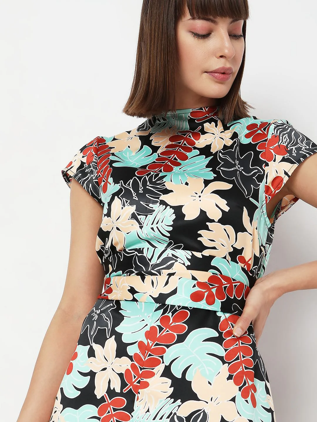 Black Floral Print Midi Dress - Image 5
