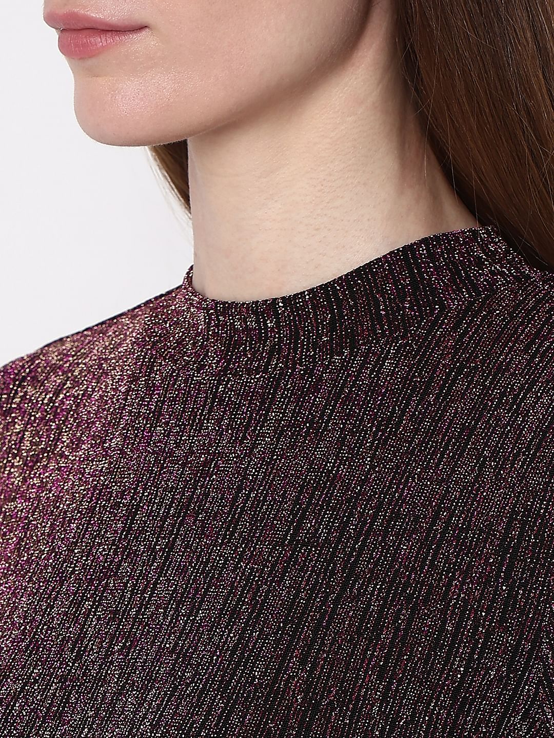 Maroon Metallic Lurex Bodycon Dress - Image 8