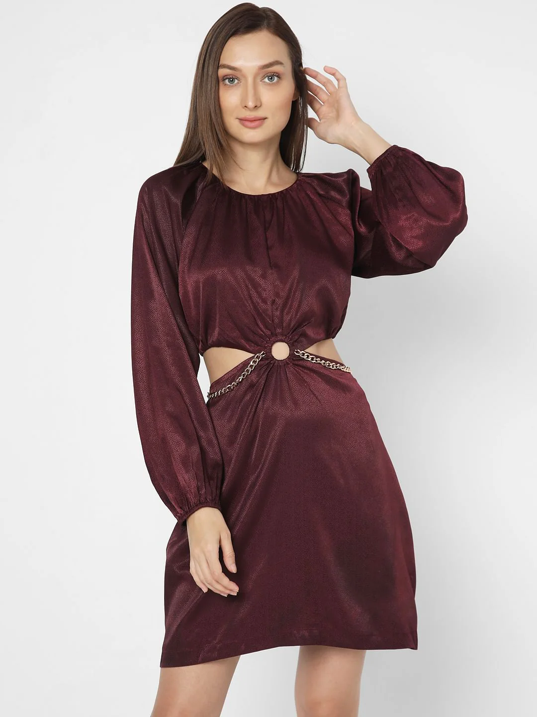Wine Cut-Out Short Dress - Image 2