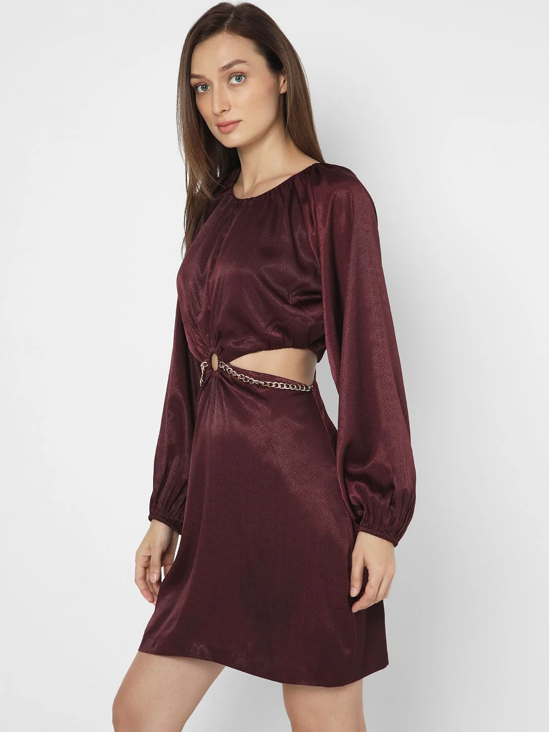 Wine Cut-Out Short Dress - Image 3