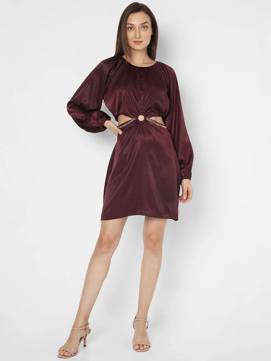 Wine Cut-Out Short Dress - Image 5