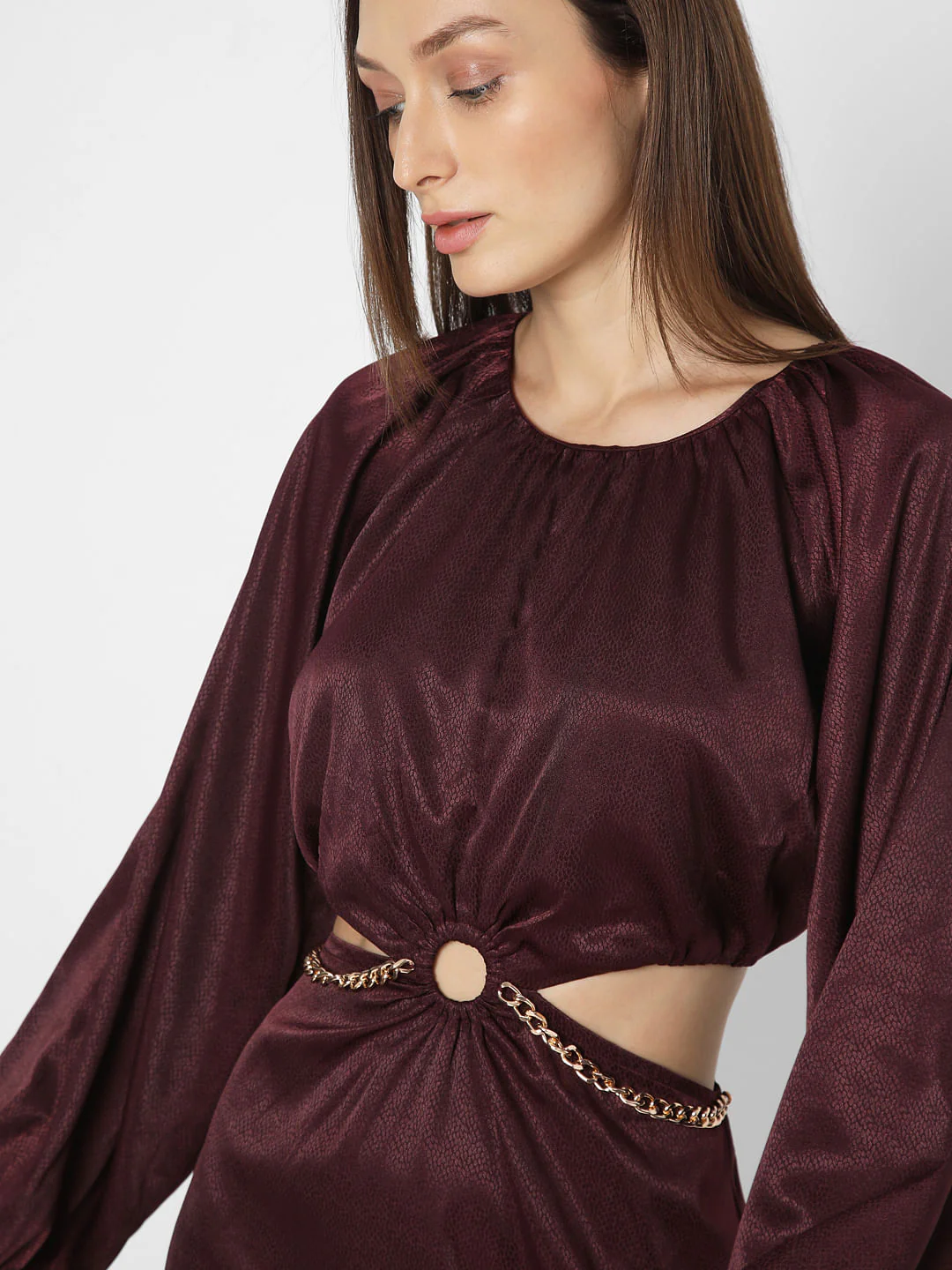 Wine Cut-Out Short Dress - Image 6