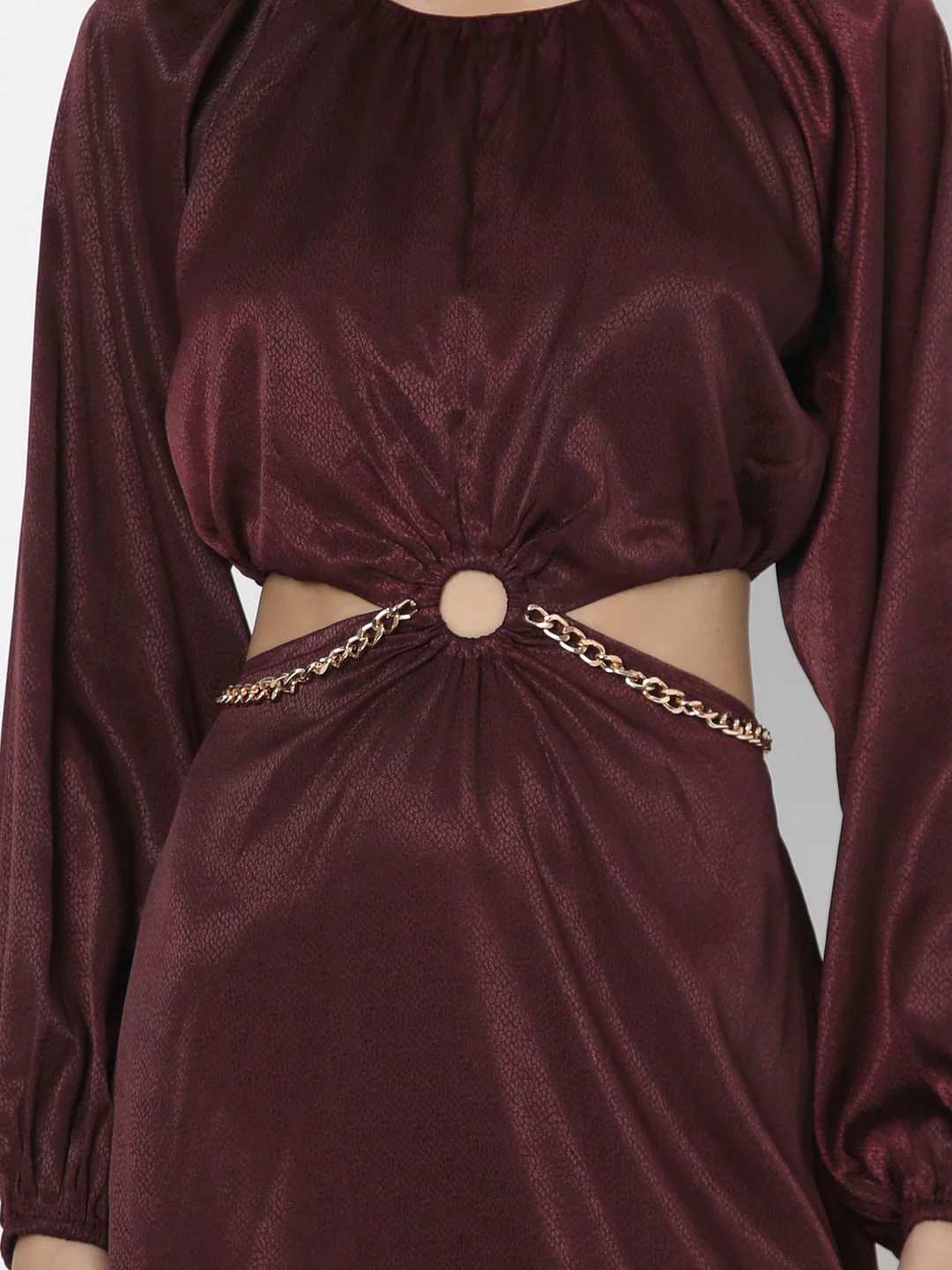 Wine Cut-Out Short Dress - Image 7