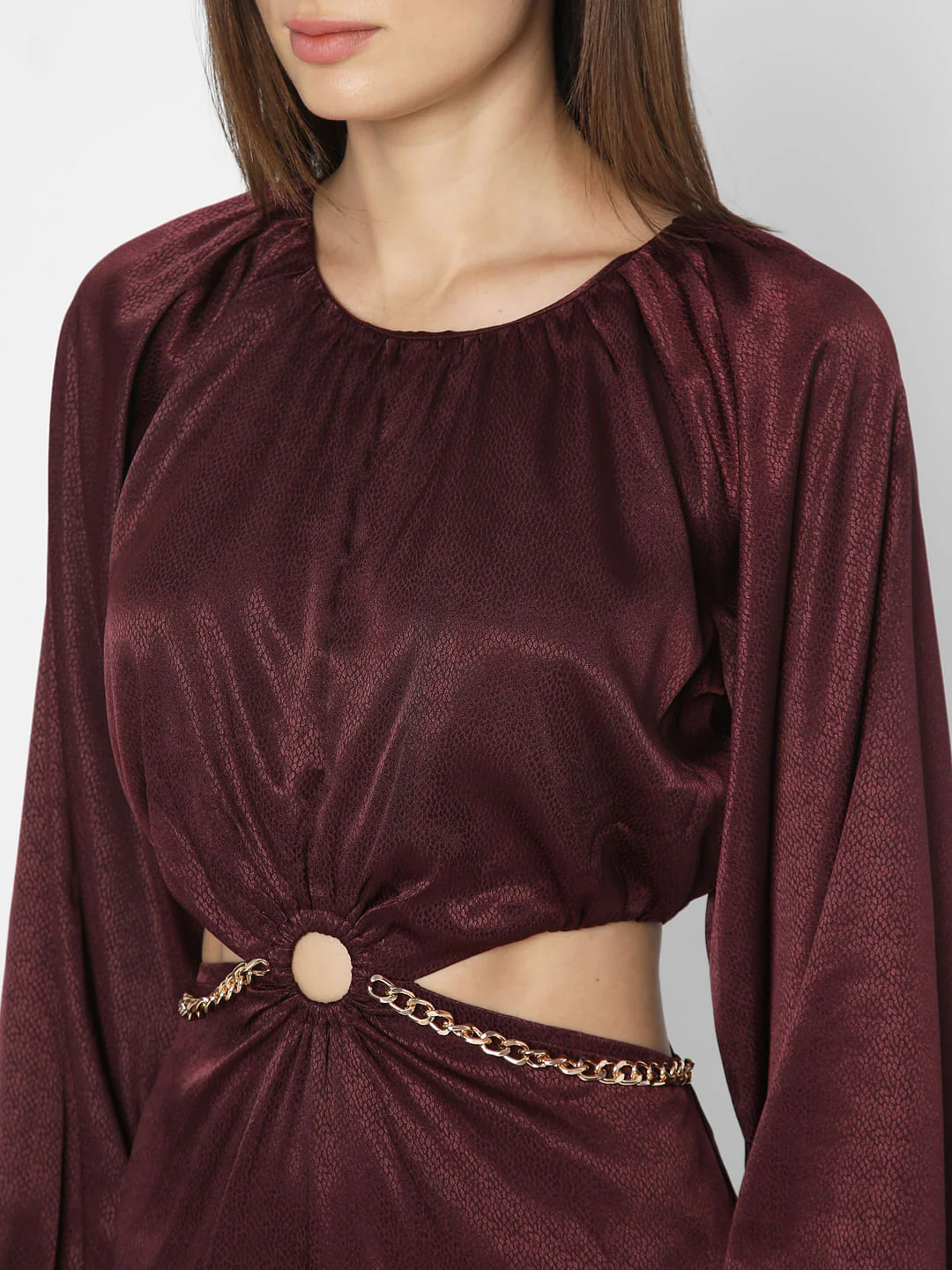 Wine Cut-Out Short Dress - Image 9
