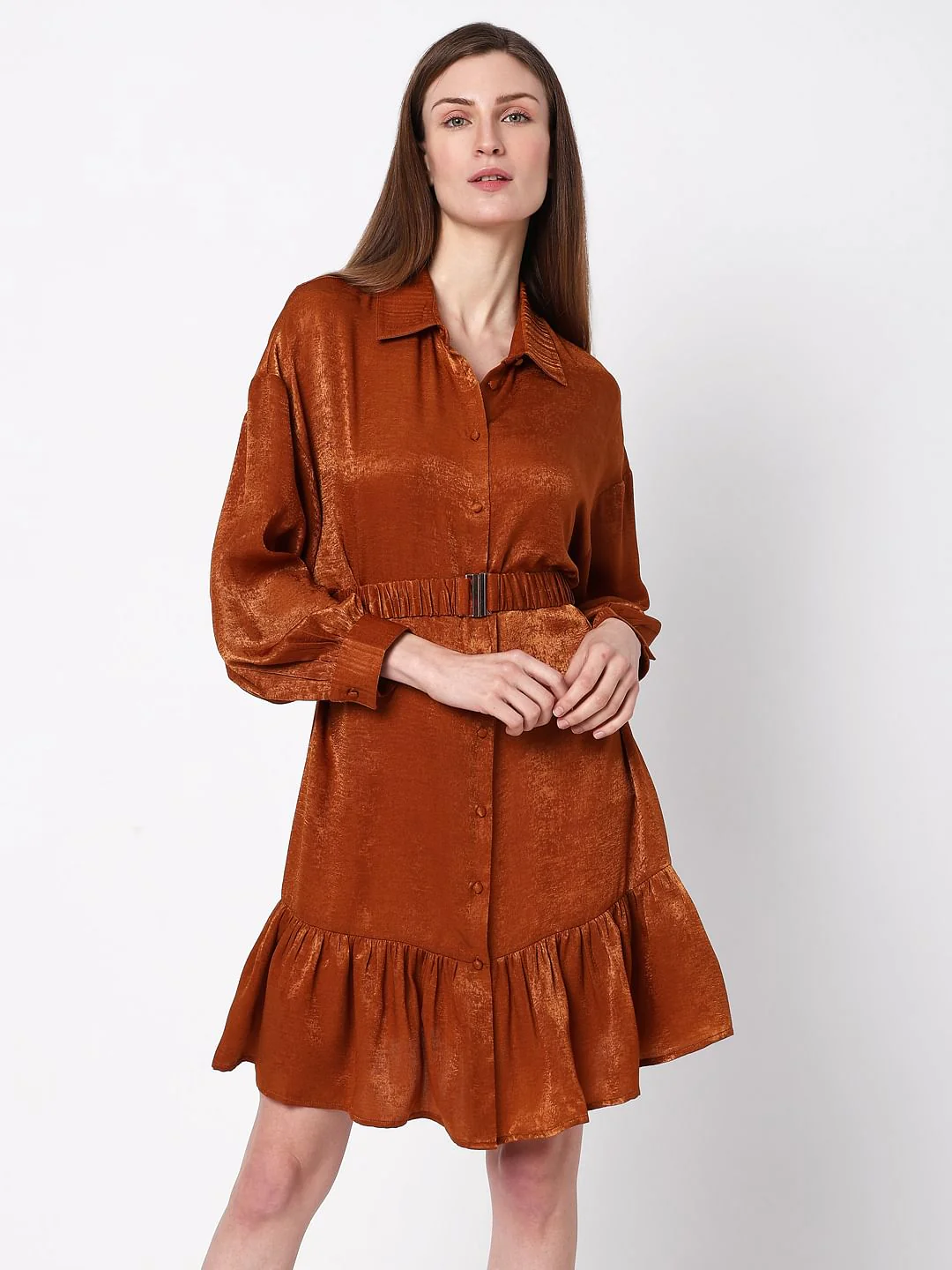 Copper Brown Fit & Flare Dress - Image 2