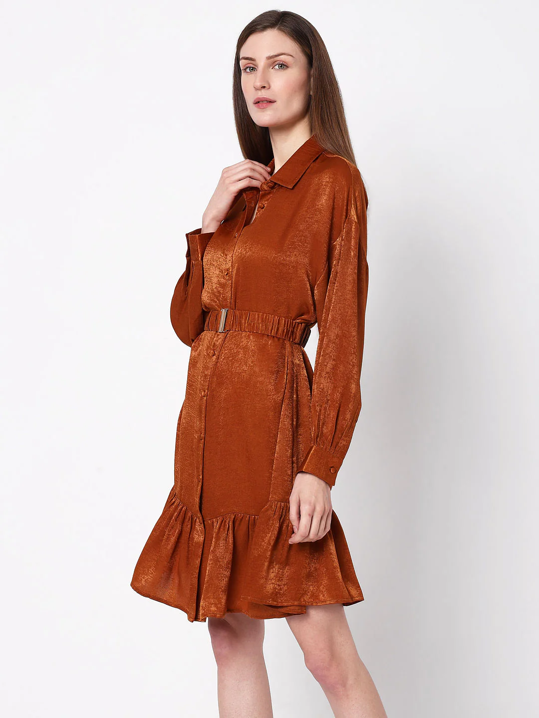 Copper Brown Fit & Flare Dress - Image 3