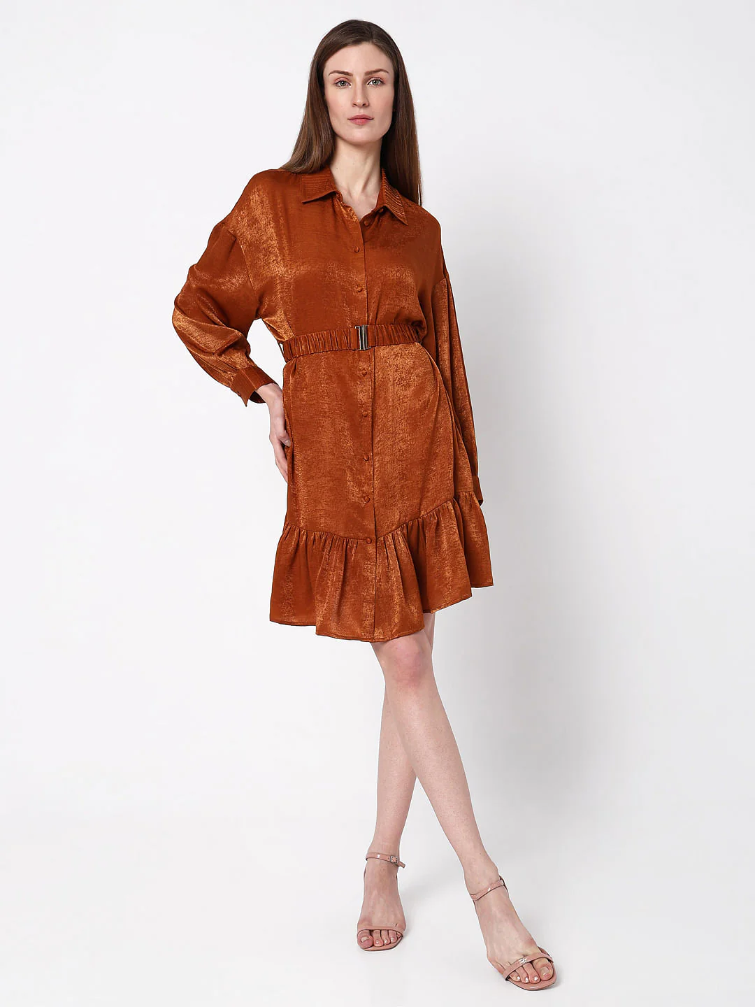 Copper Brown Fit & Flare Dress - Image 5
