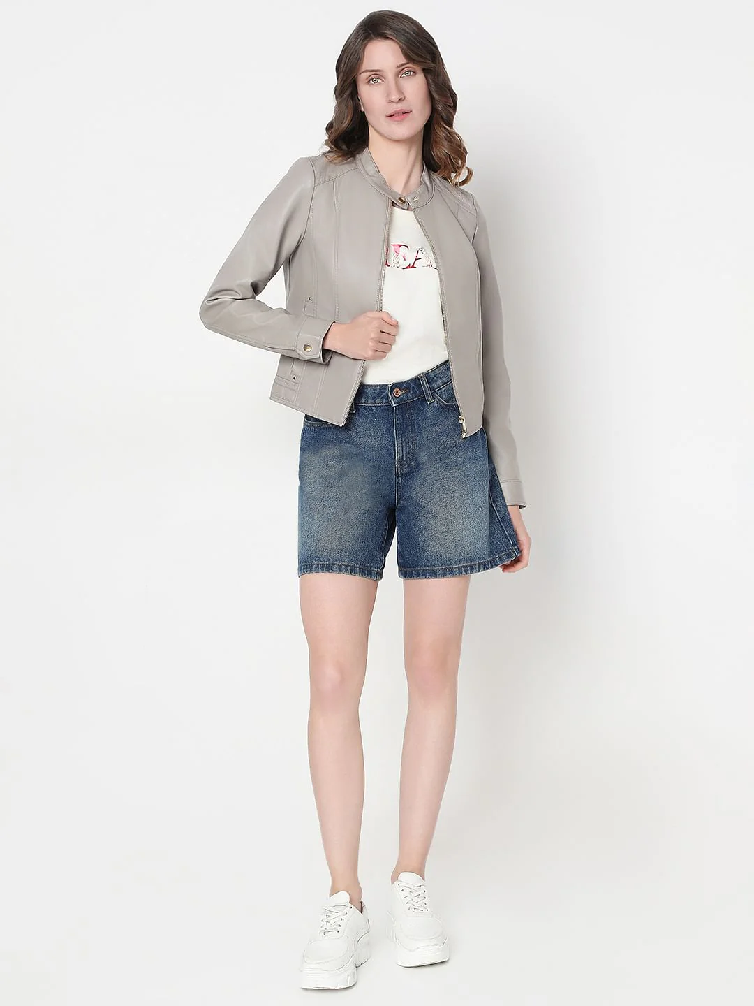 Grey Faux Leather Biker Jacket - Image 5