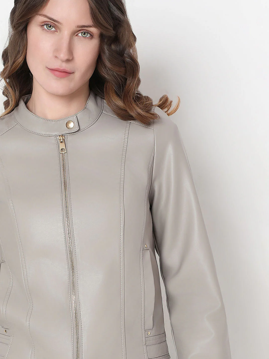 Grey Faux Leather Biker Jacket - Image 6