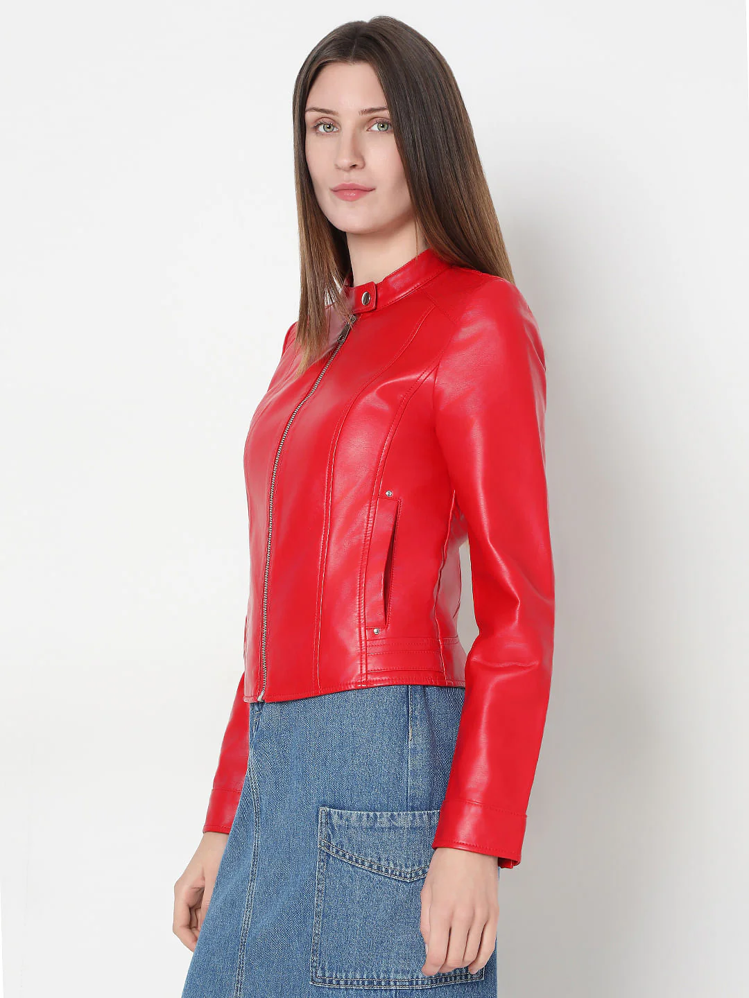 Red Faux Leather Biker Jacket - Image 3