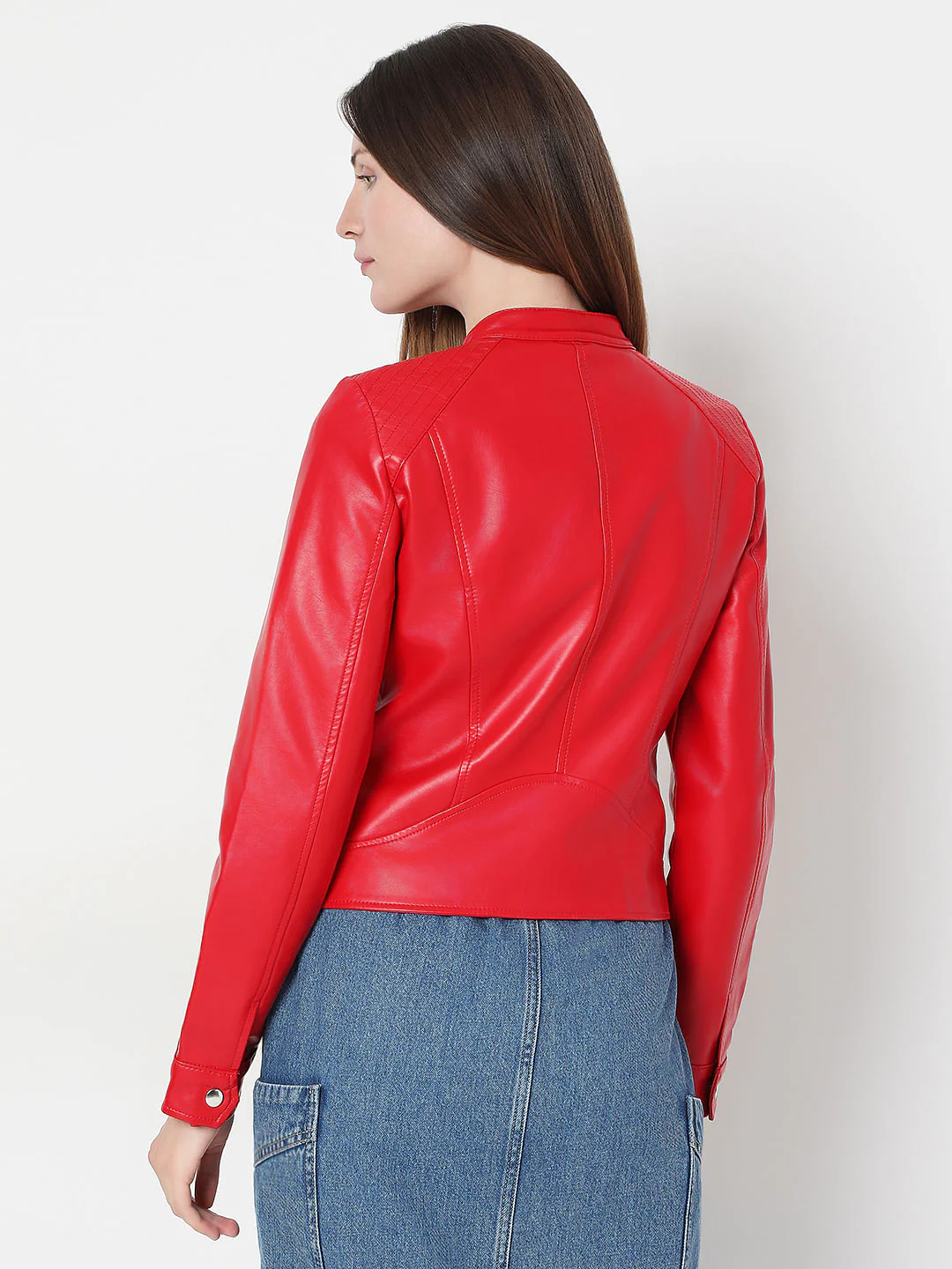 Red Faux Leather Biker Jacket - Image 4