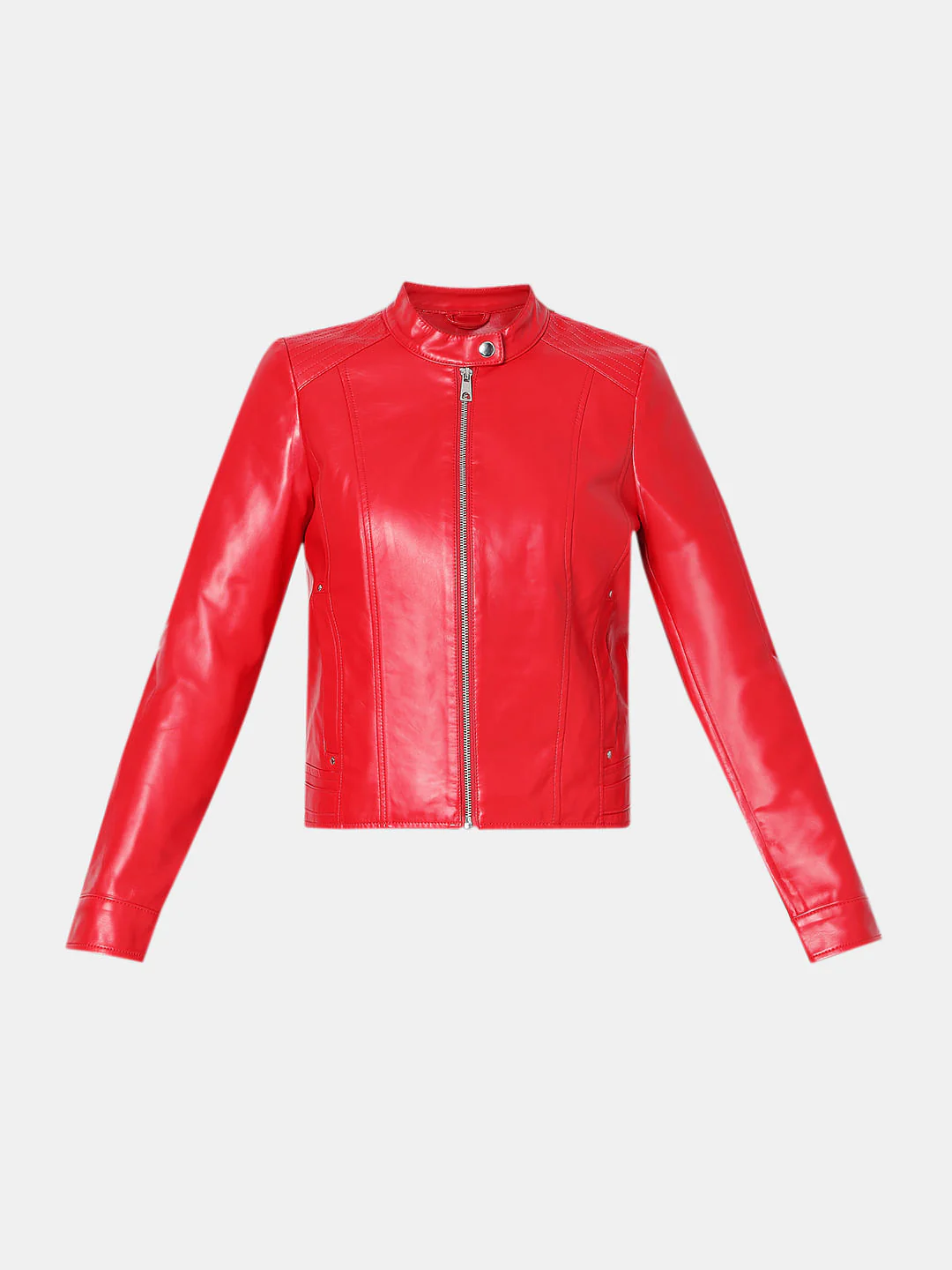 Red Faux Leather Biker Jacket - Image 7