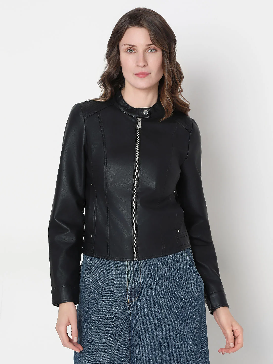 Black Faux Leather Biker Jacket - Image 2