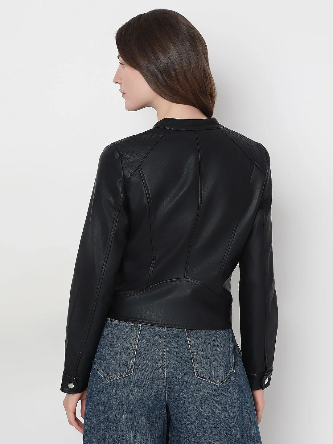 Black Faux Leather Biker Jacket - Image 4