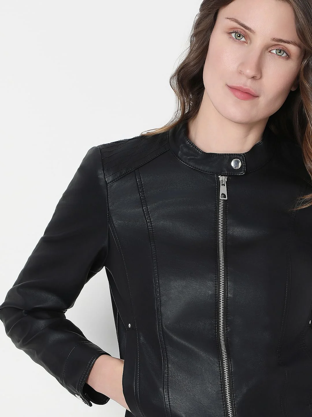 Black Faux Leather Biker Jacket - Image 6