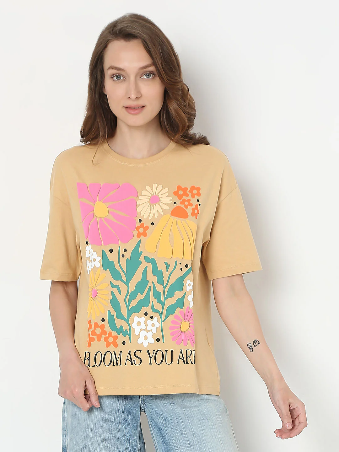Beige Floral Print T-Shirt - Image 2