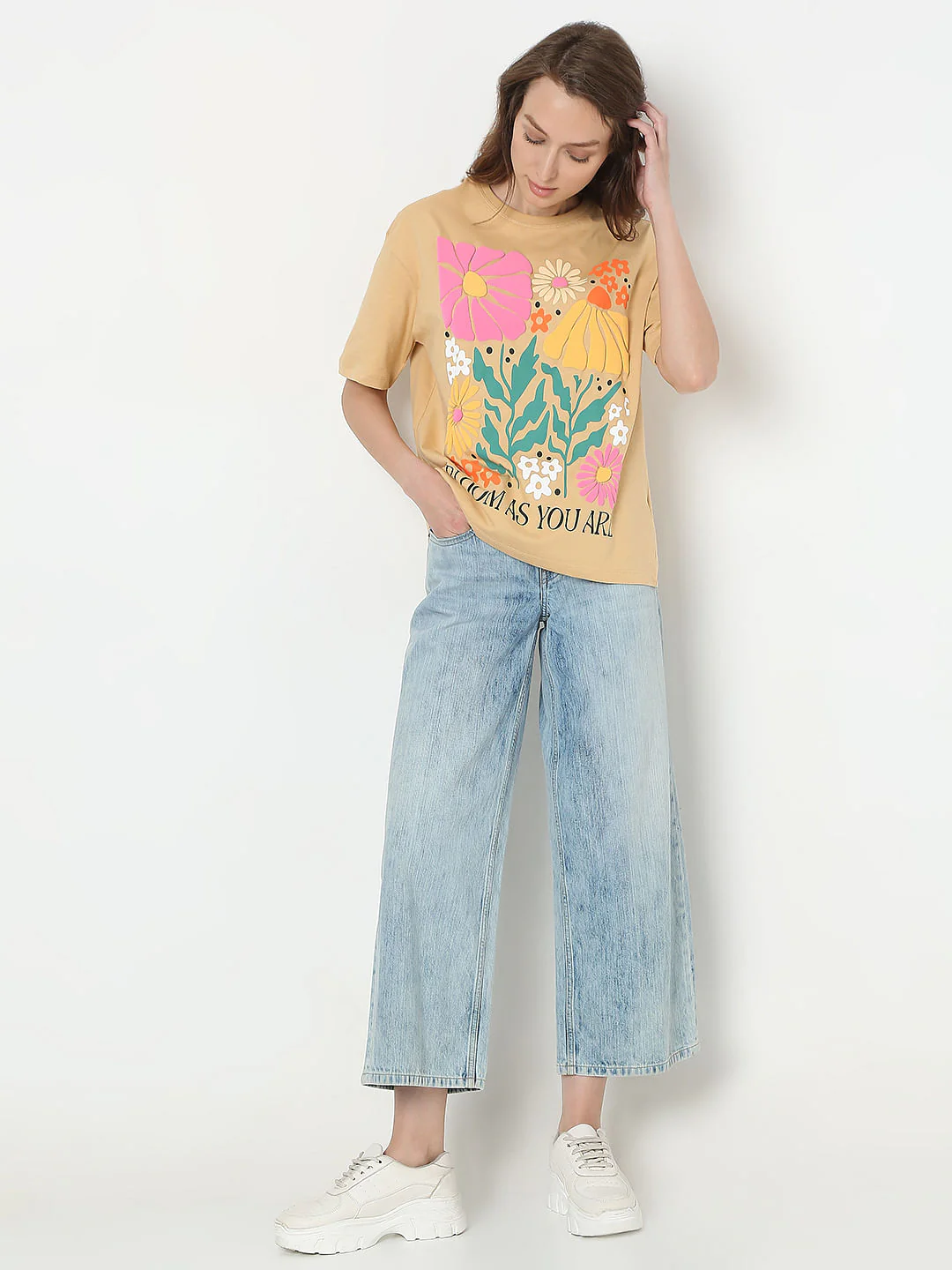 Beige Floral Print T-Shirt - Image 5