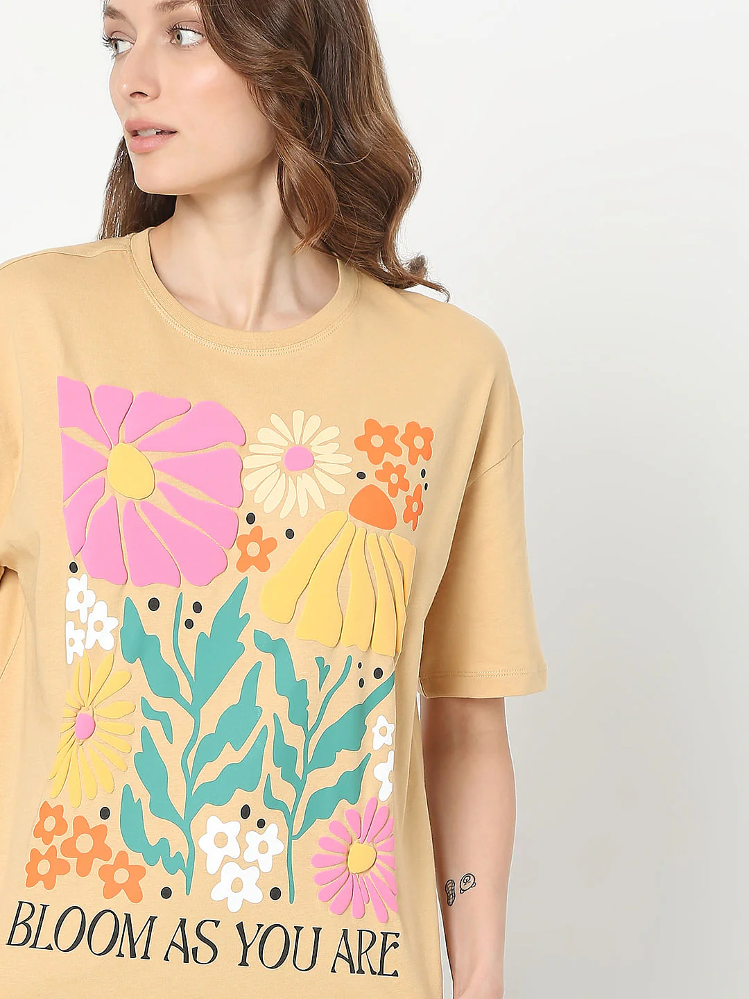 Beige Floral Print T-Shirt - Image 6