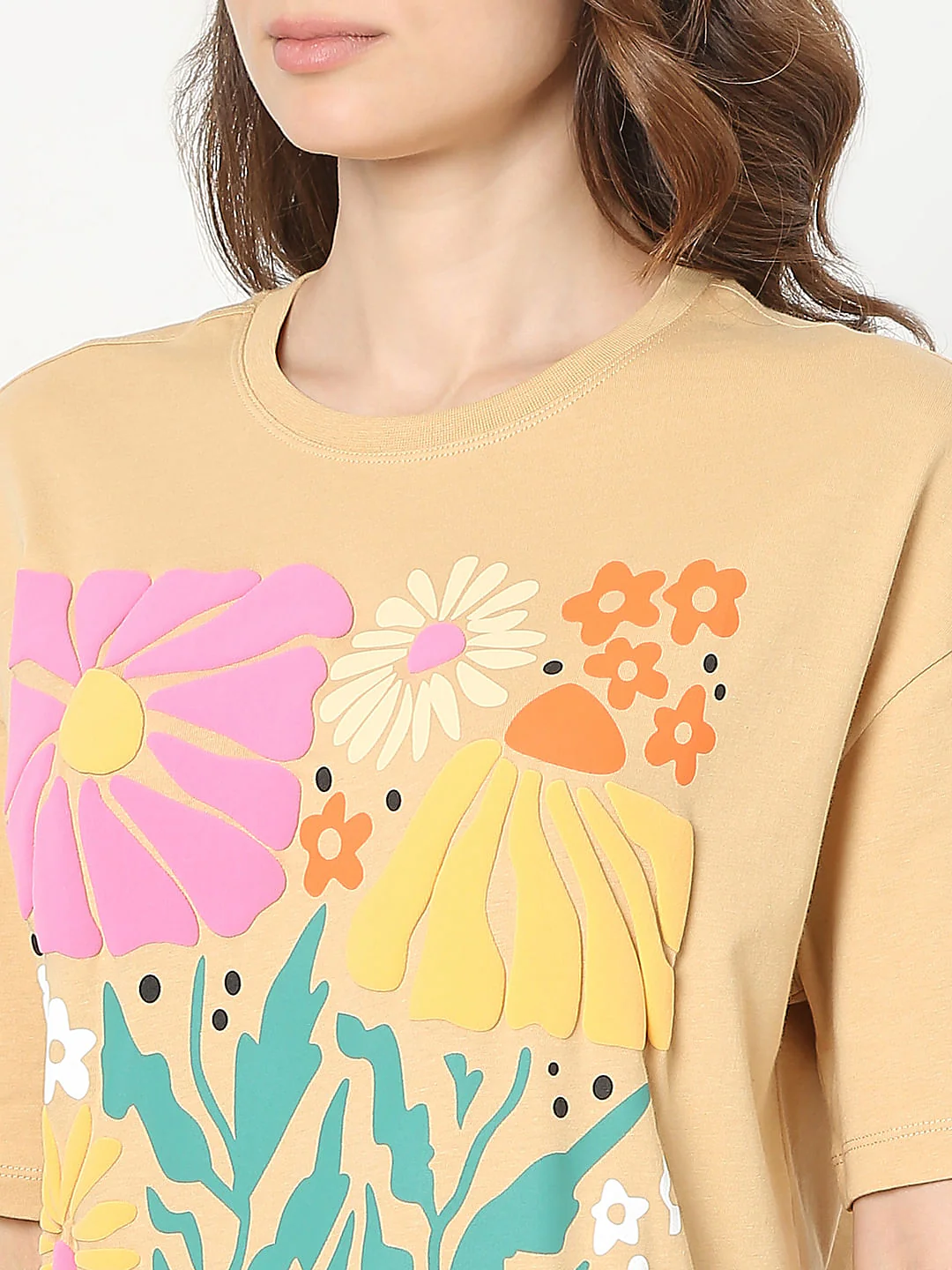 Beige Floral Print T-Shirt - Image 8