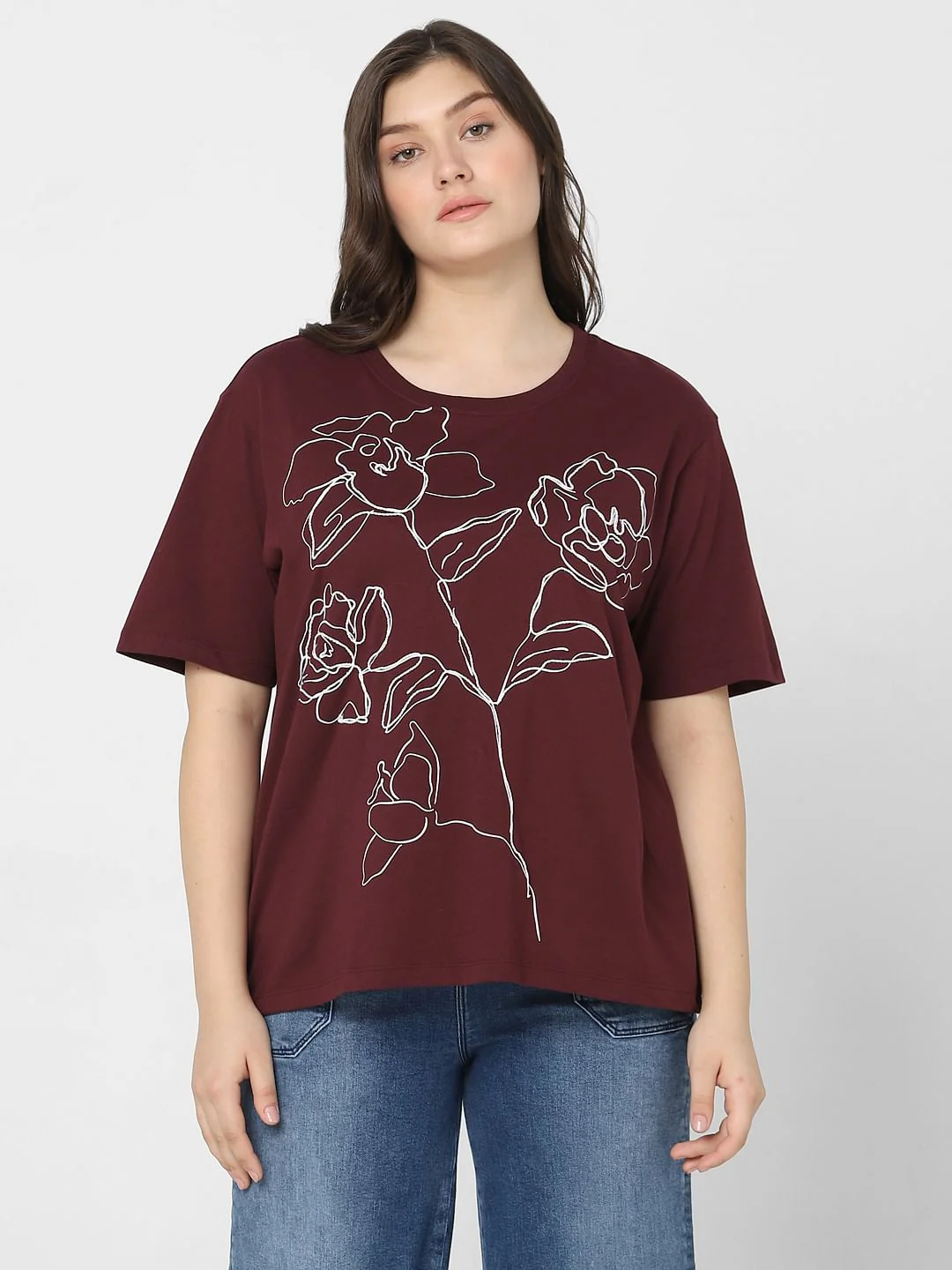 Curve Maroon Printed T-Shirt - Image 2