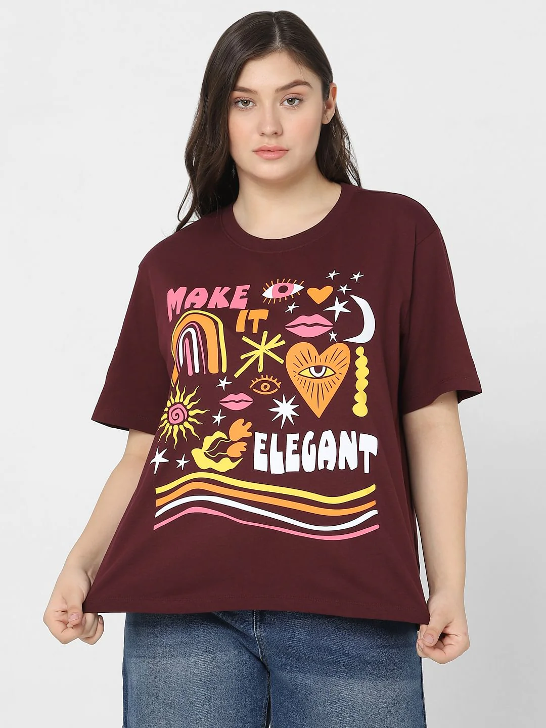 Curve Maroon Graphic Printed T-Shirt - Image 2