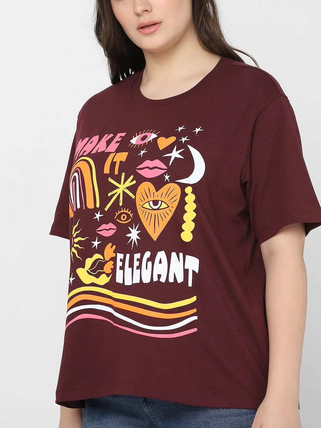 Curve Maroon Graphic Printed T-Shirt - Image 6