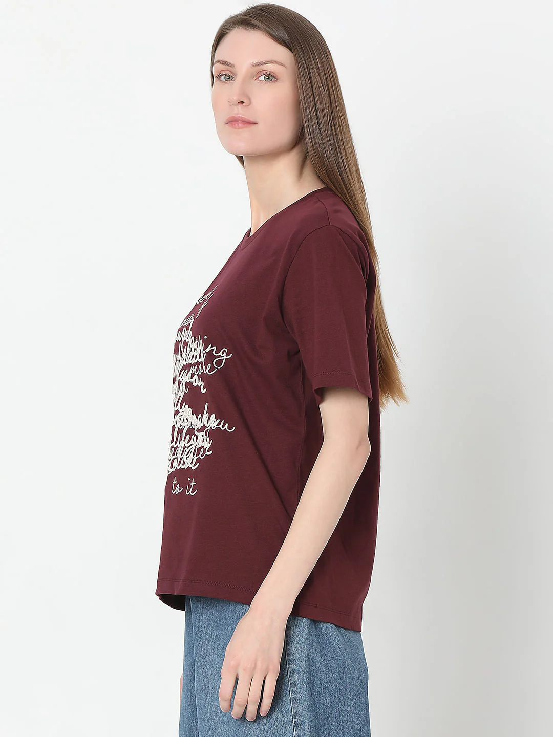 Maroon Typographic Print T-Shirt - Image 3