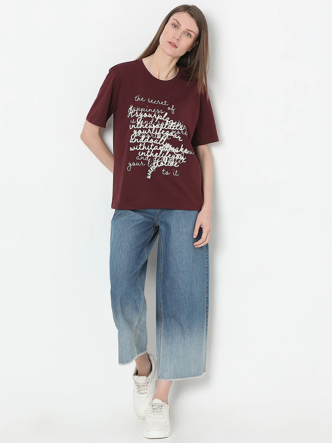 Maroon Typographic Print T-Shirt - Image 5