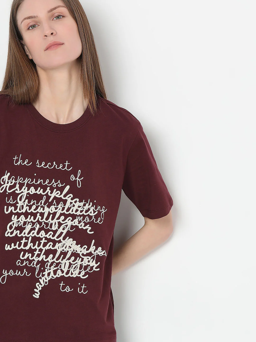 Maroon Typographic Print T-Shirt - Image 6