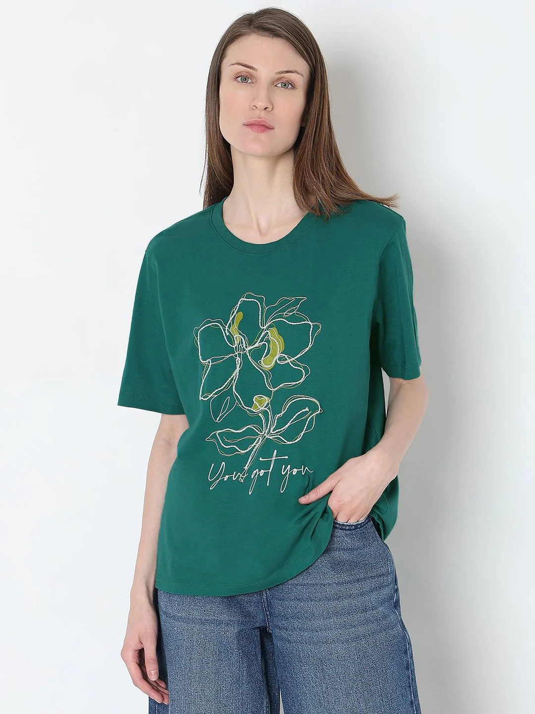 Green Floral Print T-Shirt - Image 2