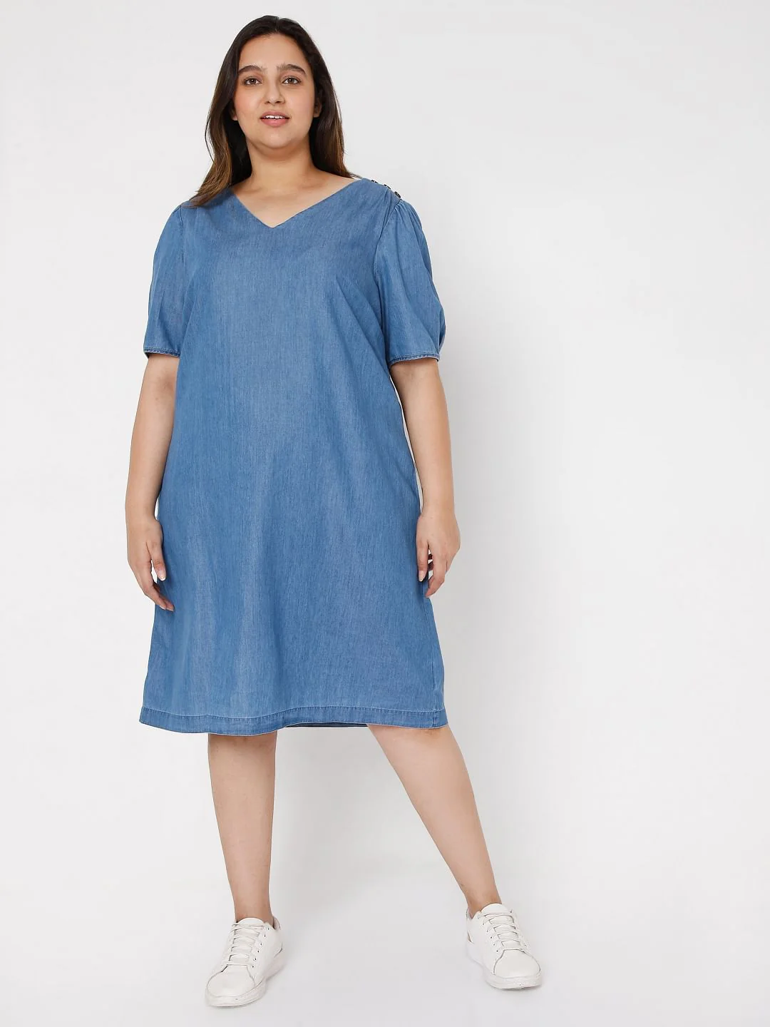 Curve Blue Denim Shift Dress - Image 2