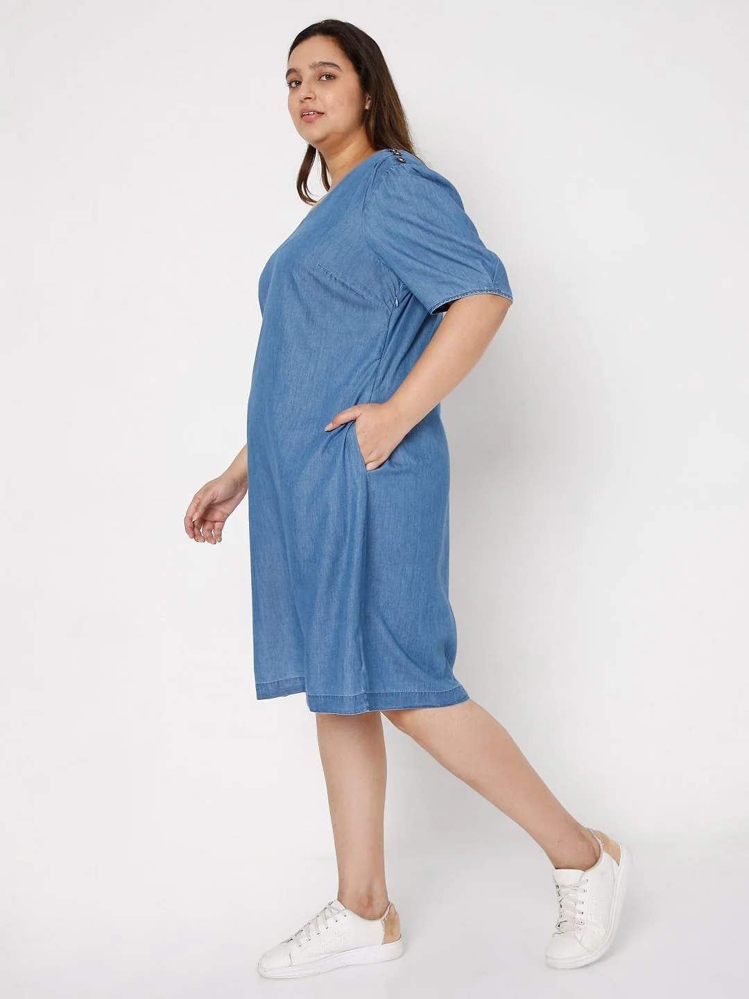 Curve Blue Denim Shift Dress - Image 3