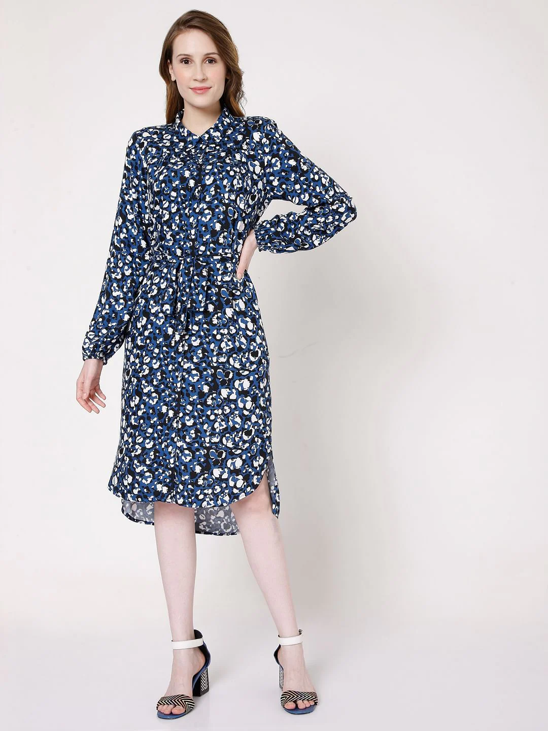 Blue Abstract Print Shirt Dress - Image 2