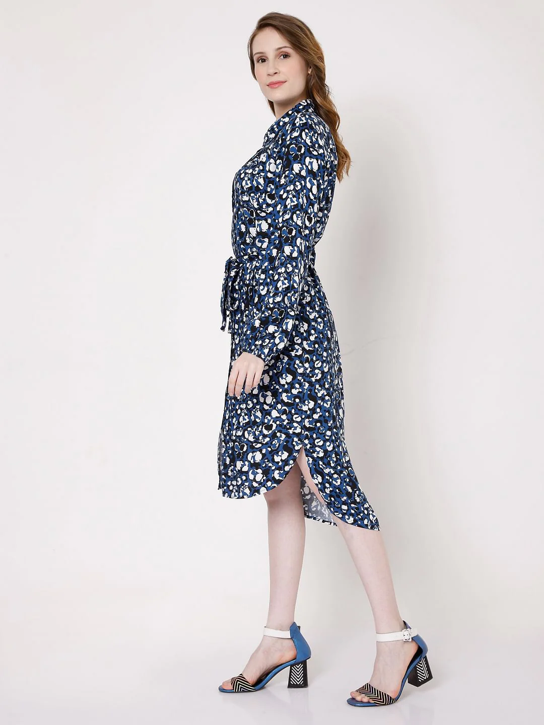 Blue Abstract Print Shirt Dress - Image 3