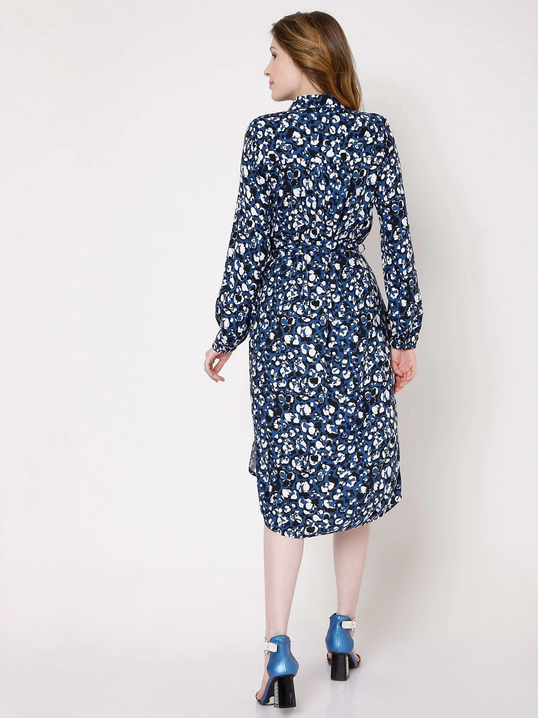 Blue Abstract Print Shirt Dress - Image 4