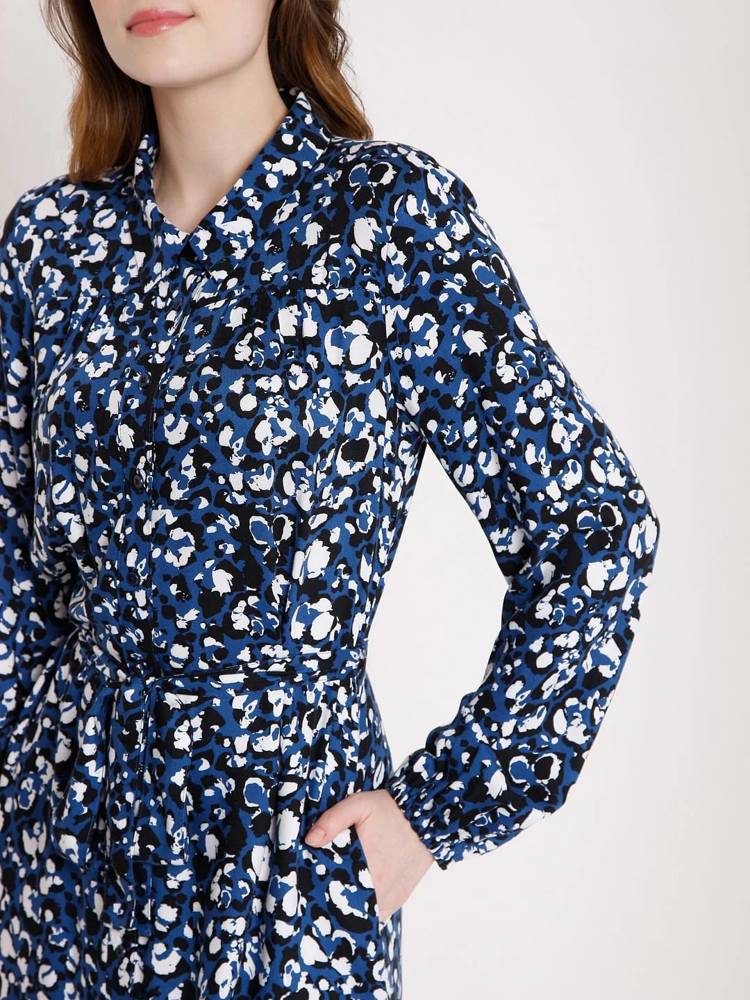 Blue Abstract Print Shirt Dress - Image 5