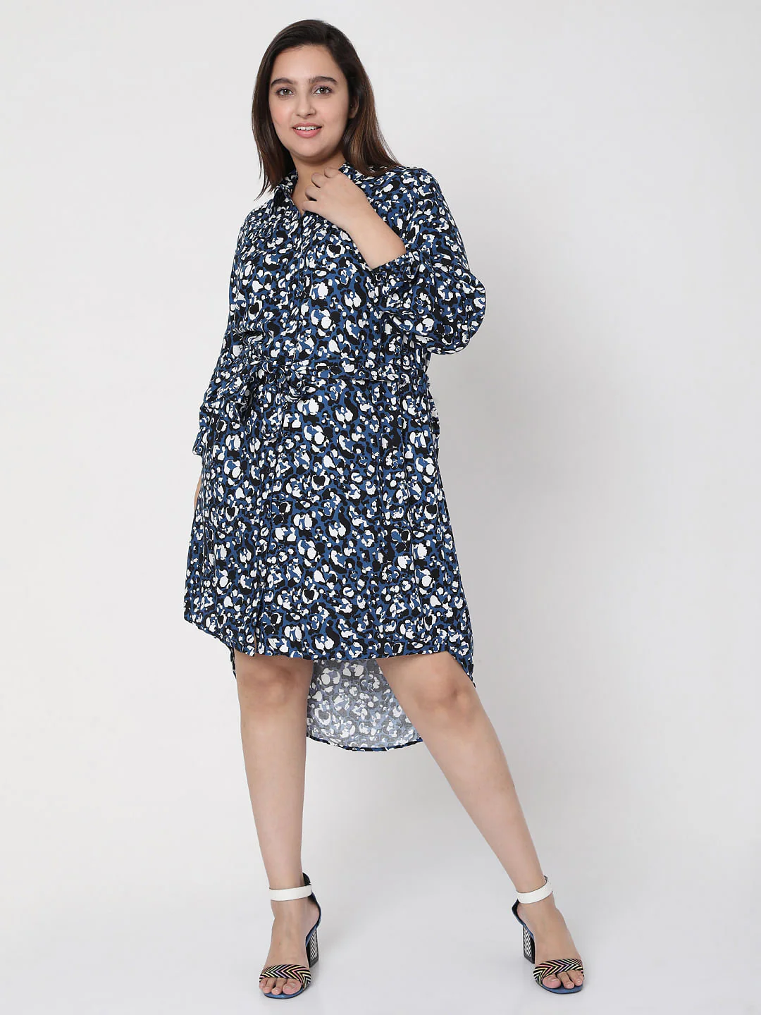 Curve Blue Abstract Print Shirt Dress - Image 2
