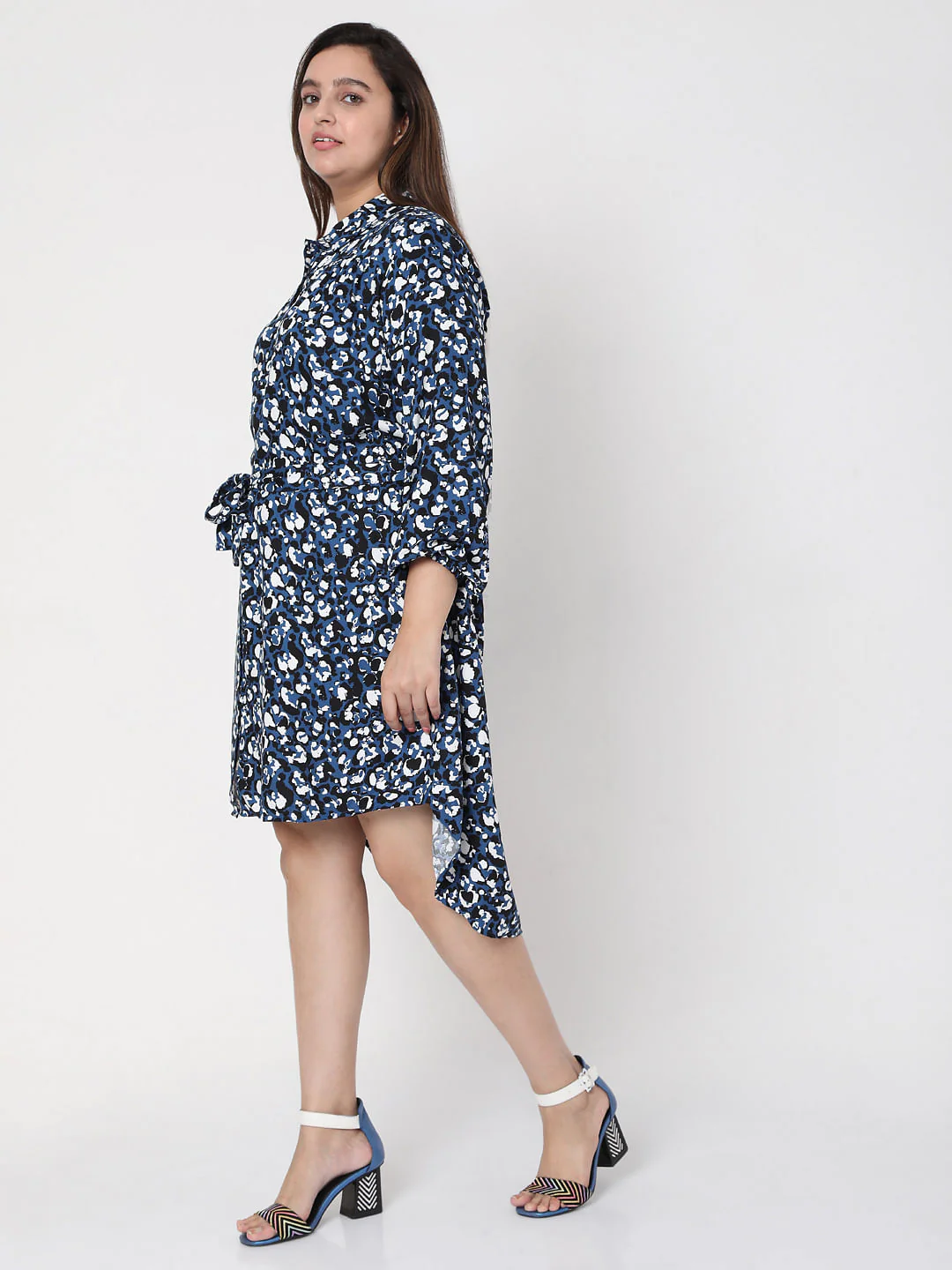Curve Blue Abstract Print Shirt Dress - Image 3