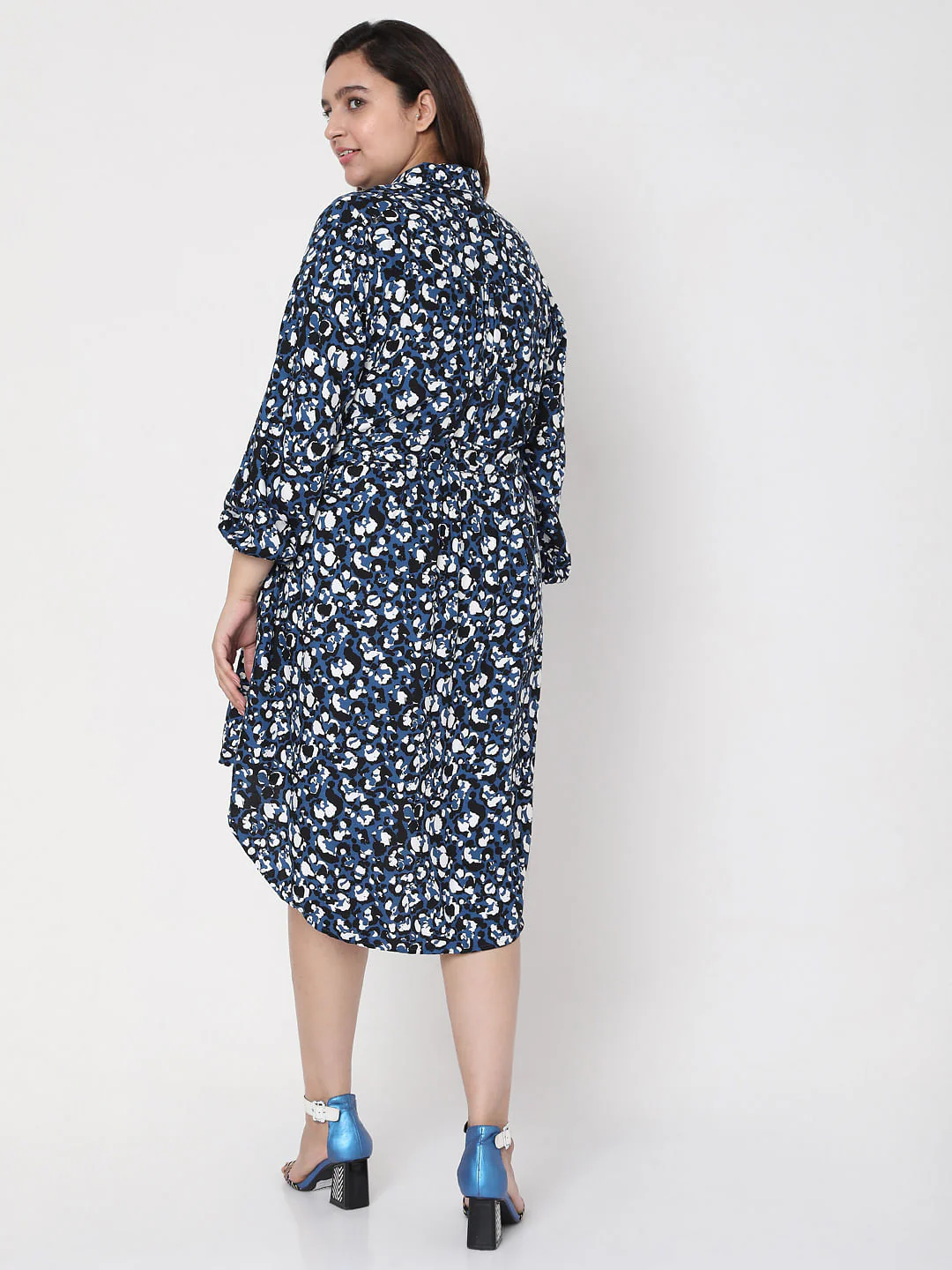 Curve Blue Abstract Print Shirt Dress - Image 4