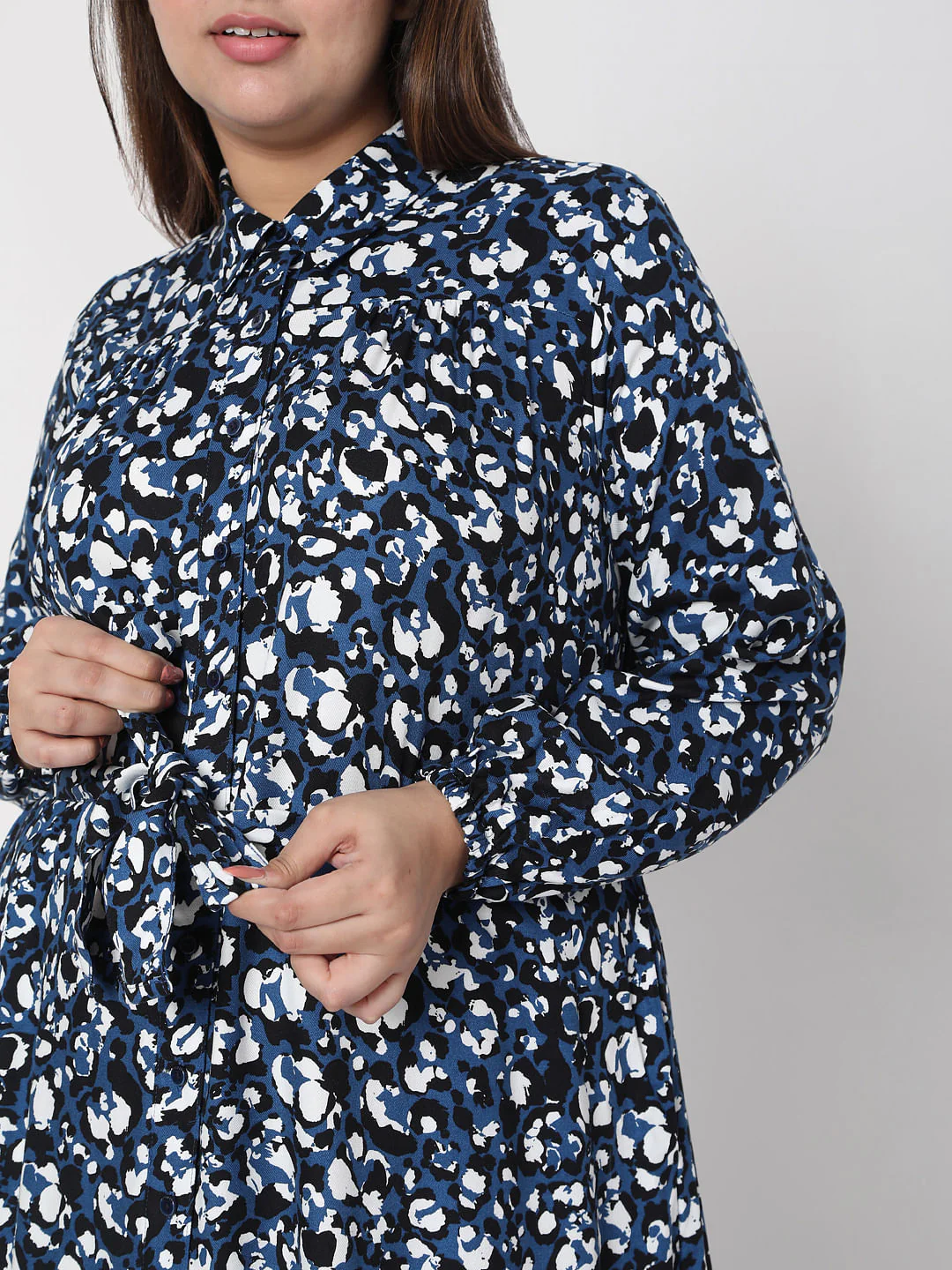 Curve Blue Abstract Print Shirt Dress - Image 5