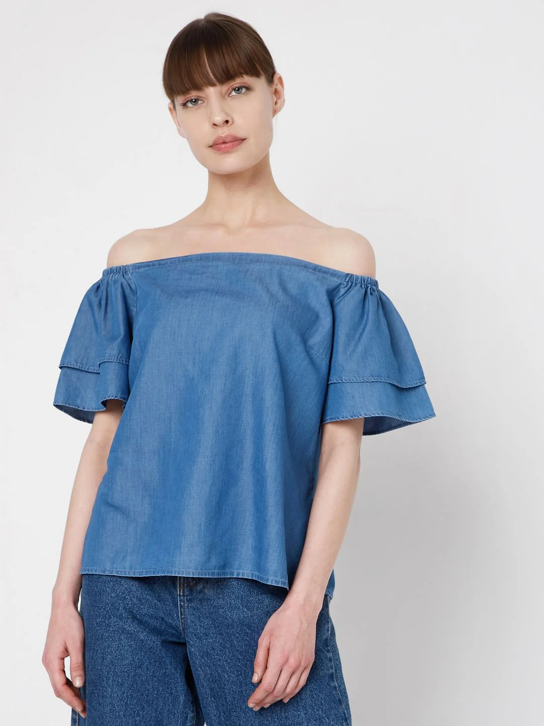 Blue Denim Off Shoulder Top - Image 2