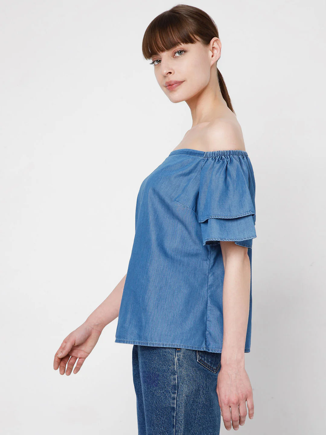 Blue Denim Off Shoulder Top - Image 3
