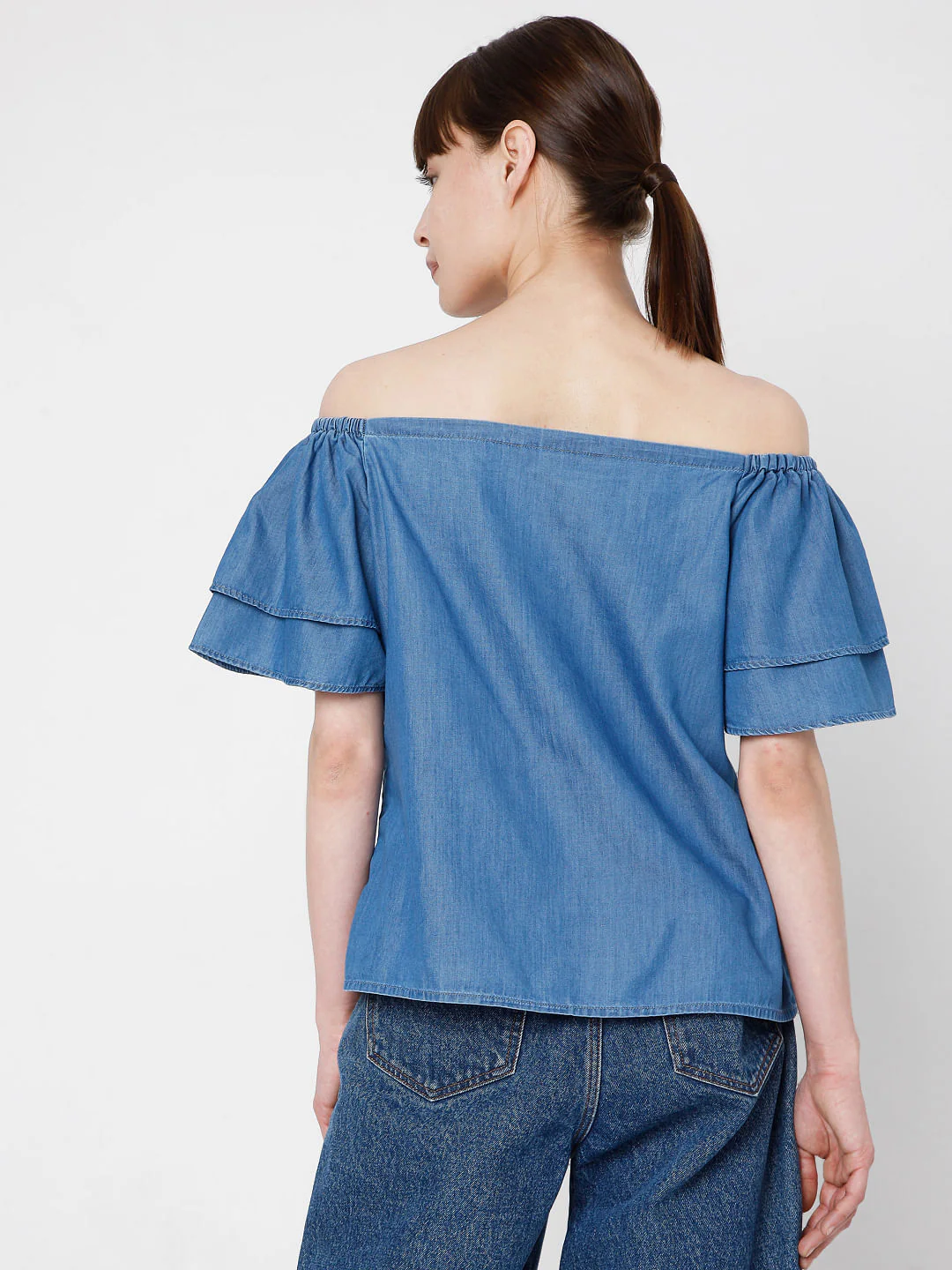 Blue Denim Off Shoulder Top - Image 4