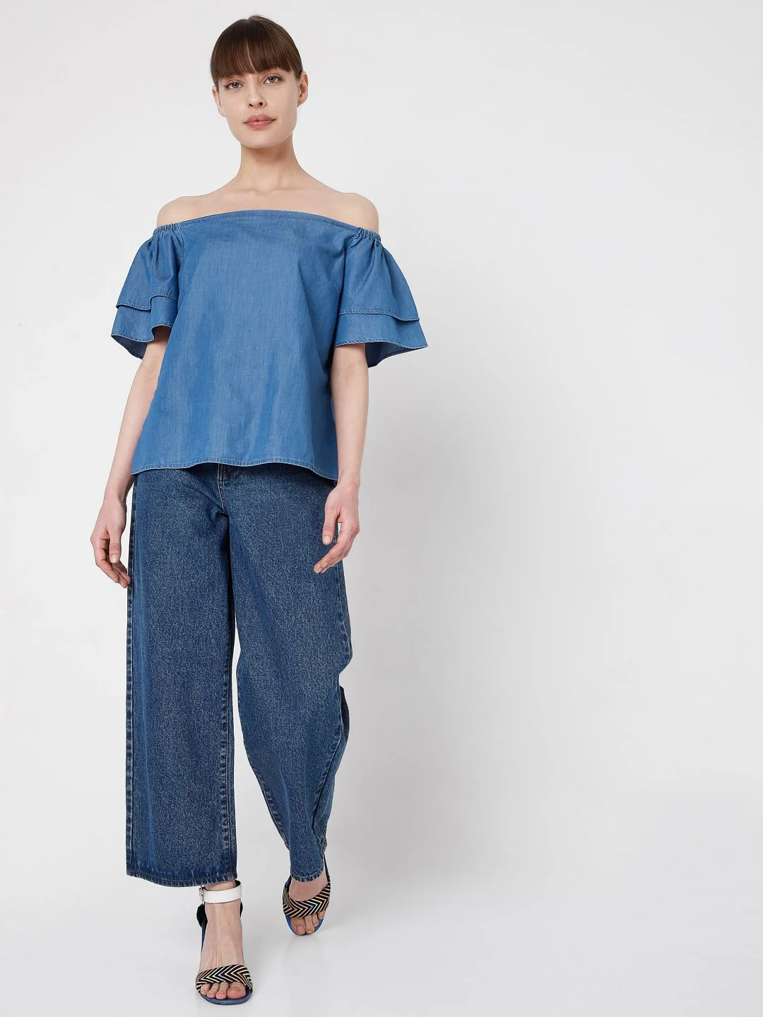 Blue Denim Off Shoulder Top - Image 5