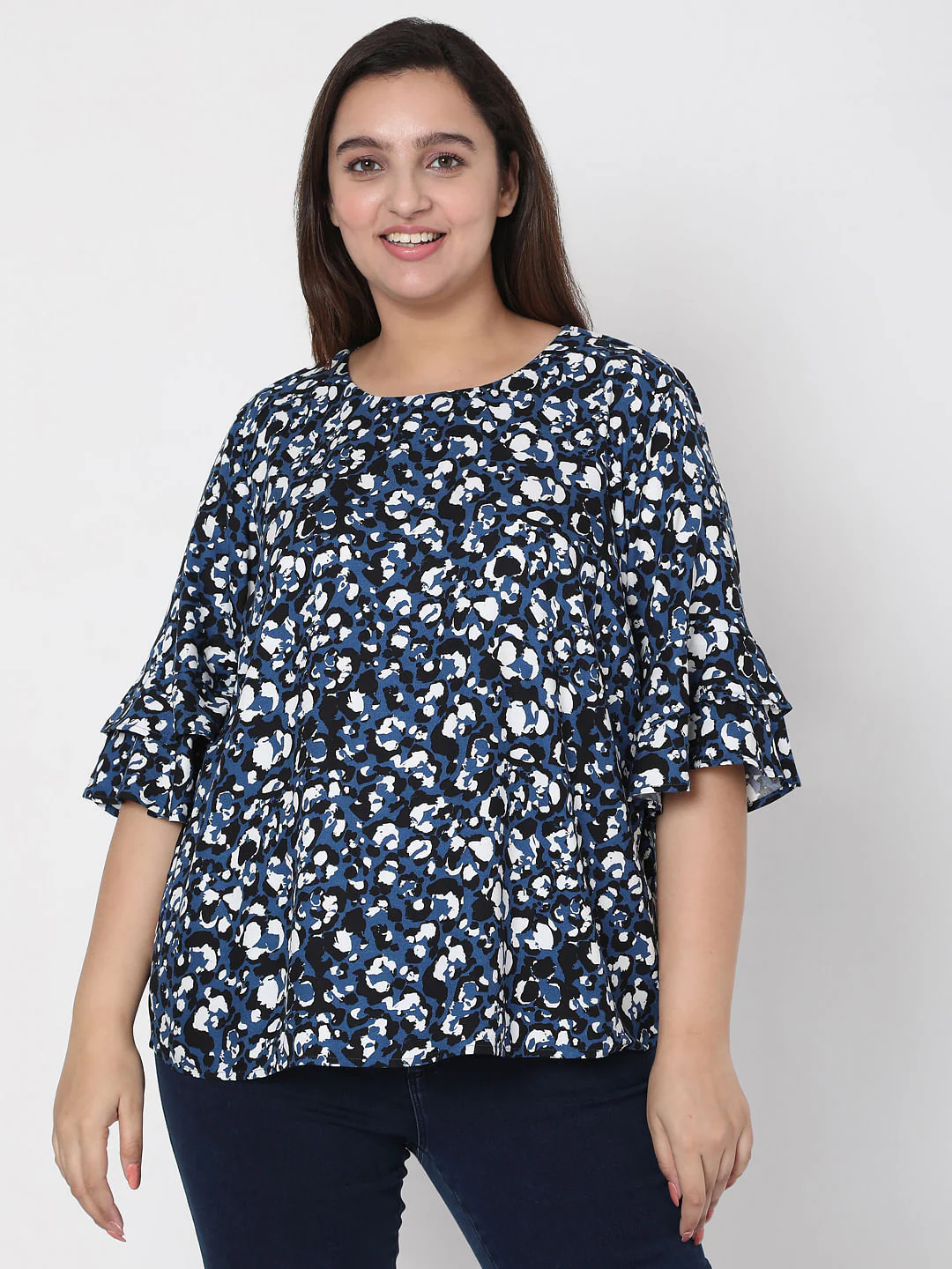 Curve Blue Abstract Print Top - Image 2