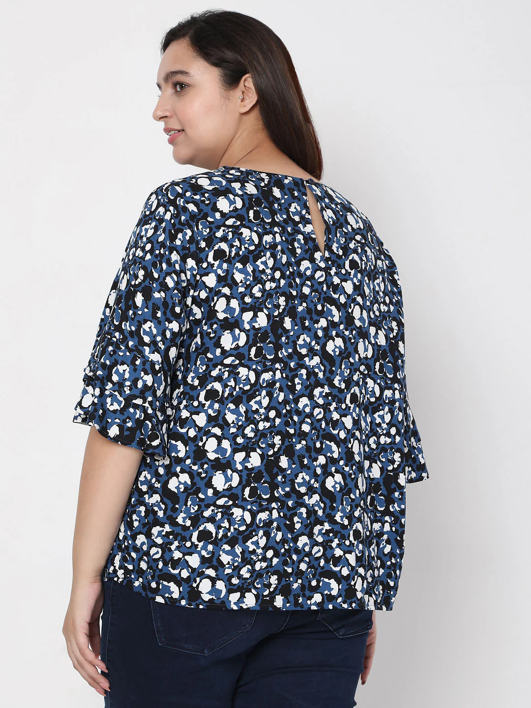 Curve Blue Abstract Print Top - Image 4