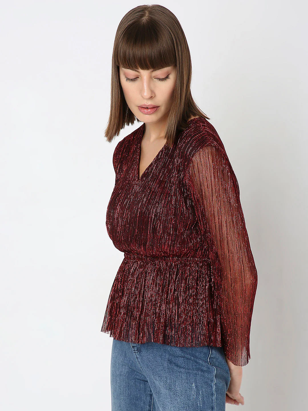 Red Textured Lurex Top - Image 3