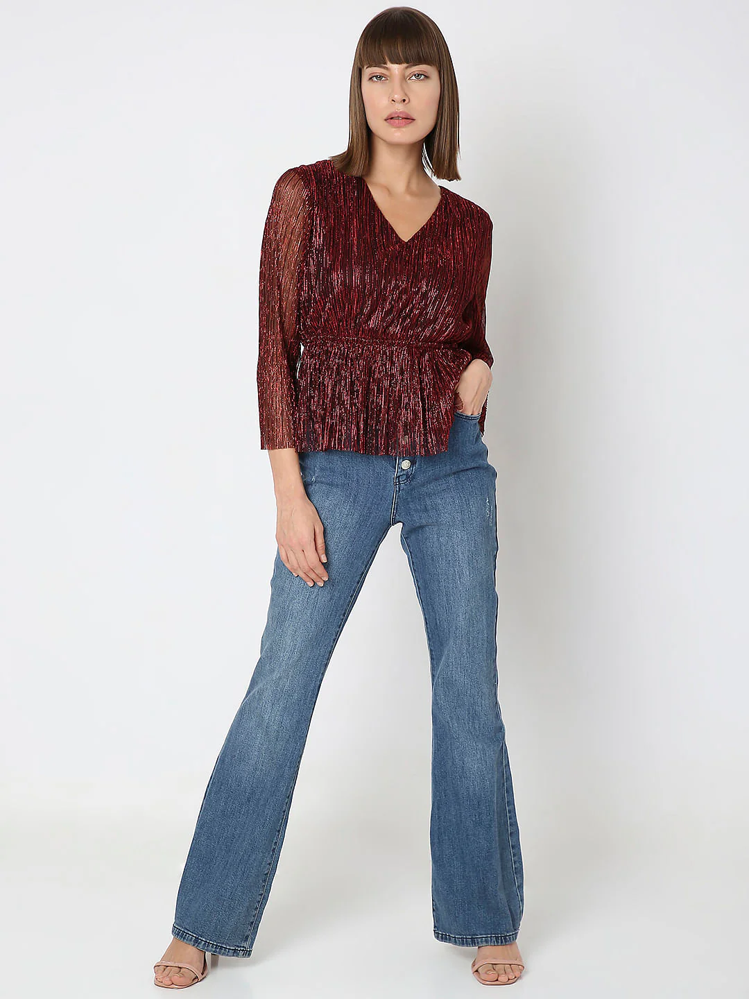 Red Textured Lurex Top - Image 5